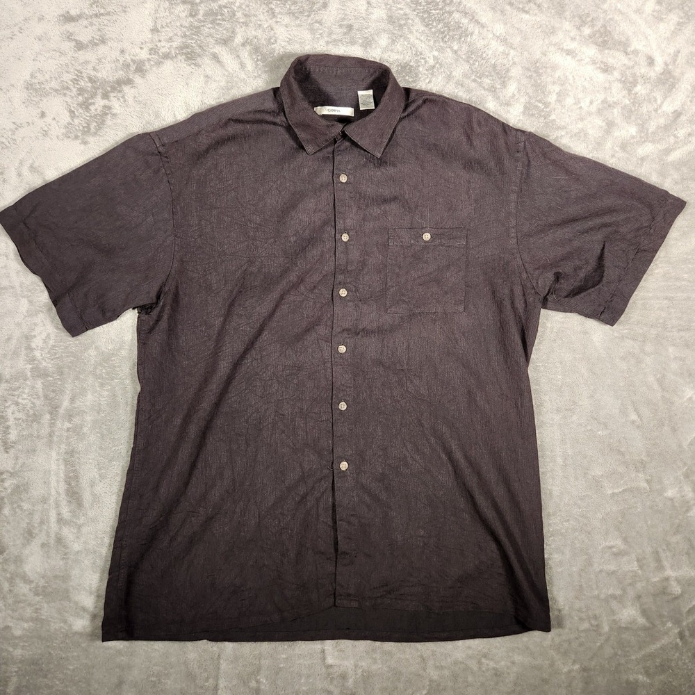 Moda Campia Button Down Shirt Mens Large Purple Excellent Short Sleeve Rayon